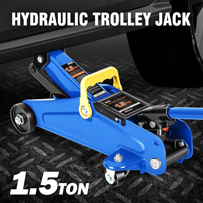 DNA Motoring 1.5 Ton Car Floor Jack Low Profile Hydraulic Trolley Service/Floor Jack, 1.5T / 3000 lbs Capacity, Lifting Range 5.3 Inch -12 Inch, with Storage Case, Blue, TOOLS-00327