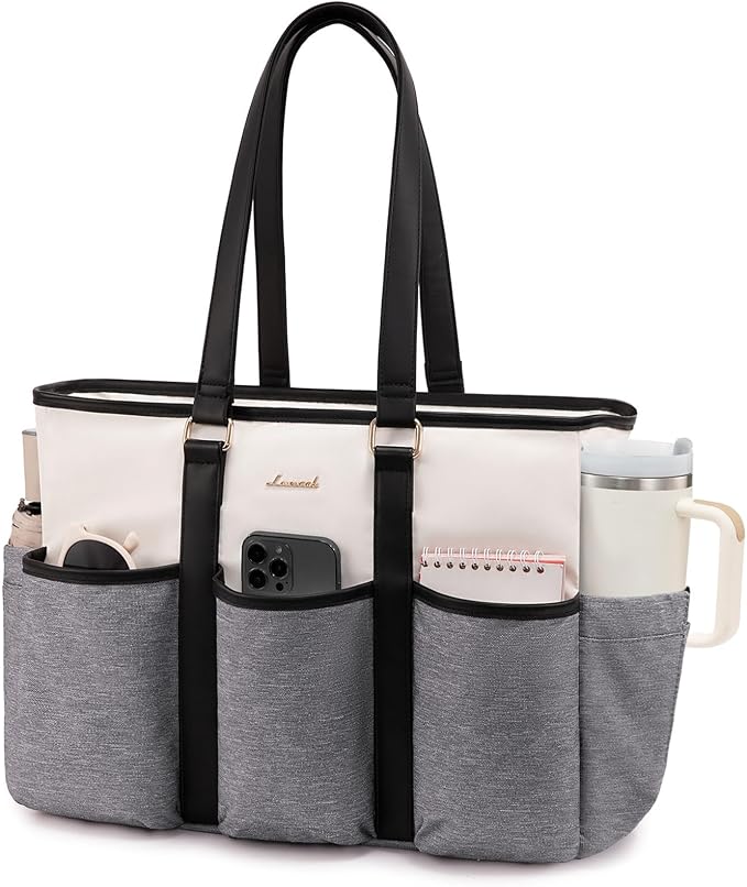 LOVEVOOK Nurse Work Tote Bag for Women With Large Cup Holder, Teacher Tote Laptop Bag for Women, Utility Bag For Work/Travel/College/Daily, Professional Computer Purse Handbag, 15.6 Inch