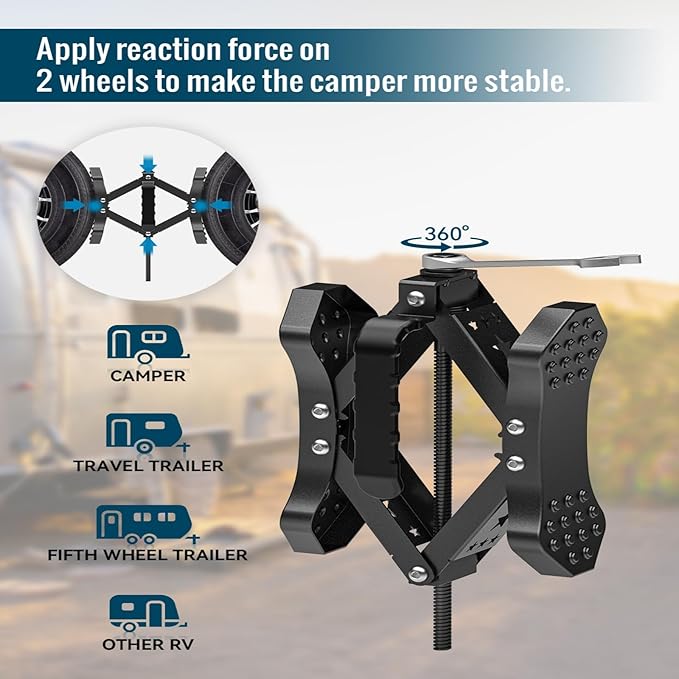 X-Shaped Wheel Chocks for Travel Trailer【Allow Drill Adjust】 RV Stabilizers X chocks Camper Wheel Chock for Travel Trailers RV Accessories Wrench Adjustable 3.5"-10.5" （2 Pack） Black