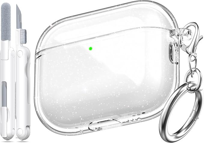 for AirPods Pro 3 Clear Case 2025, Military-Grade Shockproof, Soft TPU Highly Transparent Anti-Yellowing for AirPods Pro 3 Case with Cleaning Kit & Cute Round Buckle, Clear Gitter