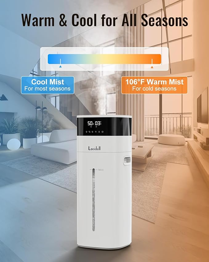 Cool and Warm Mist Humidifier Large Room, 5.3Gal/20L Humidifiers for Home 2500 sq ft, Air Humidifiers for Bedroom with Diffuser&Extended Tube, Whole House Humidifiers for Nursery Baby Plants