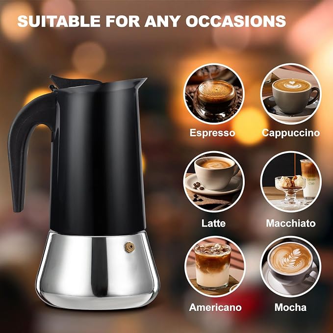 12 Cup Stovetop Espresso Maker Stainless Steel Moka Pot Stove Top Percolator Italian Coffee Makers Capable Mocha Greca Machine Cafe Classic Induction Cookers for Home and Camping 600ml 20oz