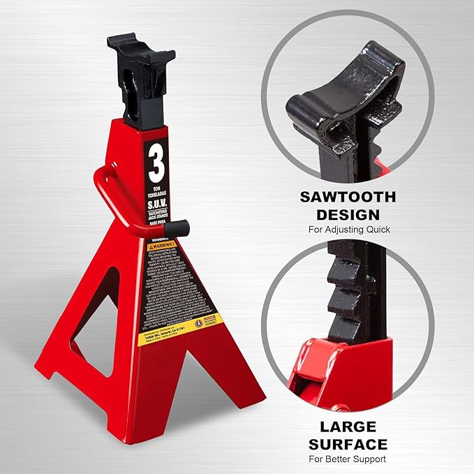 Big RED AT43006UR Steel Jack Stands: 3 Ton (6,000 LBs) Capacity, 2 Pack, RED