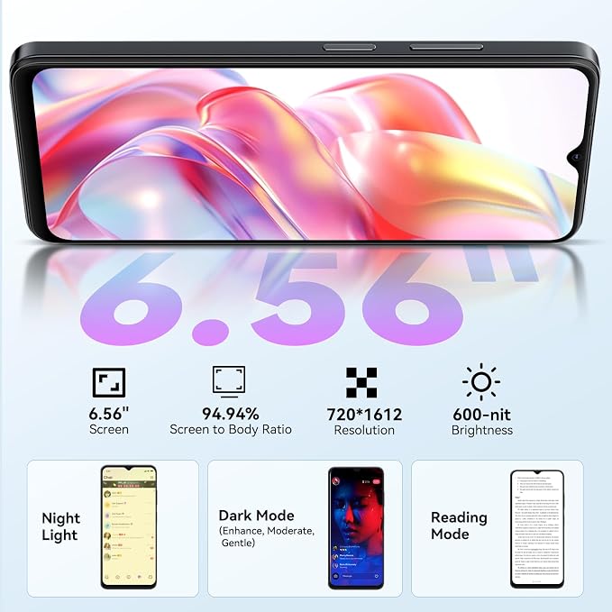Blackview Wave 9C Unlocked Android Phones, Android 15 Cell Phone Unlocked, 6.56" Smartphones, 12+128GB/2TB���13MP+8MP���5000mAh���Fingerprint/Face ID, Black