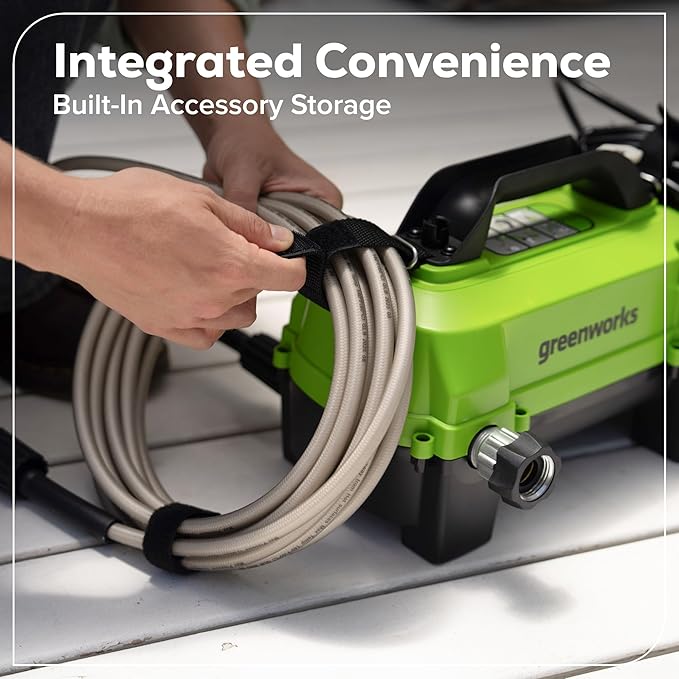 Greenworks 1700 PSI and 1.2 GPM Pressure Washer - Ultra Compact & Lightweight, Ideal for Cleaning patios, Decks, Sidewalks, Outdoor Furniture, Bikes, Cars, and Small Driveway Areas.