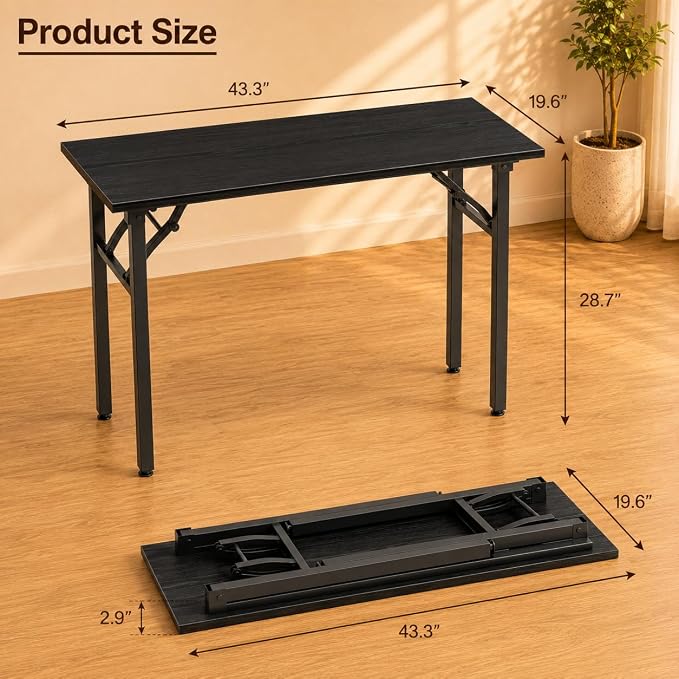 Folding Table Computer Desk - 43.3" No Assembly Folding Desk Design and Foldable Office Desk, Small Desk for Bedroom, Compact Storage Portable Use for Dorm and RV Small Space, Dark Oak