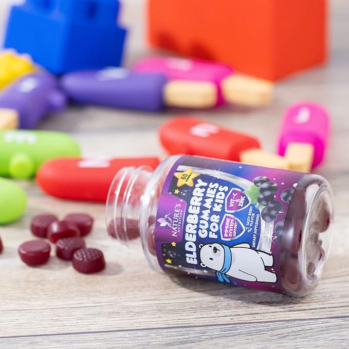 Children's Daily Immune Support Gummies with Real Elderberry + Vitamin C & Zinc to Support Kids Healthy Immune System, Natures Sambucus Elderberry Gummy, Chewable Supplement, Gluten-Free, 60 Gummies