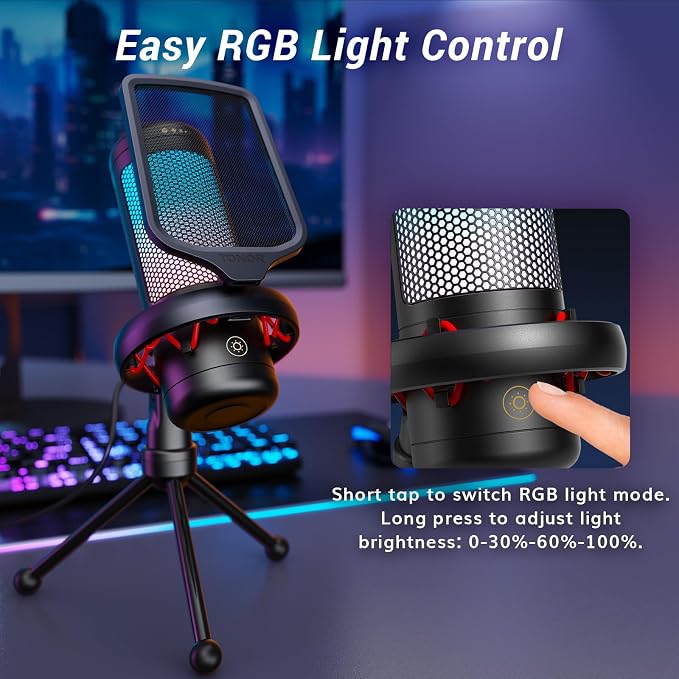 TONOR Gaming Microphone Set, PC Condenser Mic with RGB for Gamers | Desktop Stand Set, Quick Mute, Volume Control, for Twitch Streaming, Discord Chatting, 200 cm/78'' Cable, Black, TC310