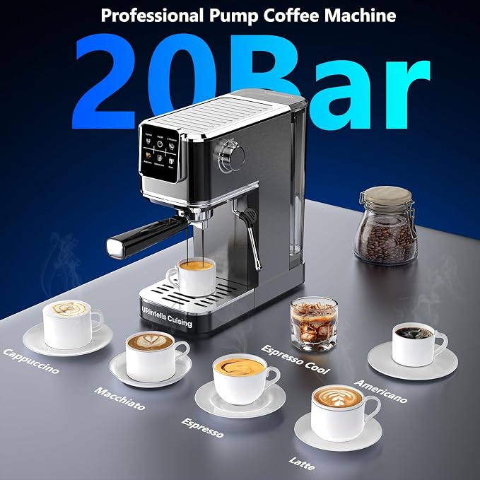 URintells Cuising Espresso Machine with Touchscreen And Cold Brew | 20Bar Pump,Stainless Steel Espresso Maker with Powerful Steam Milk Frother for Cappuccino Latte,Iced Americano