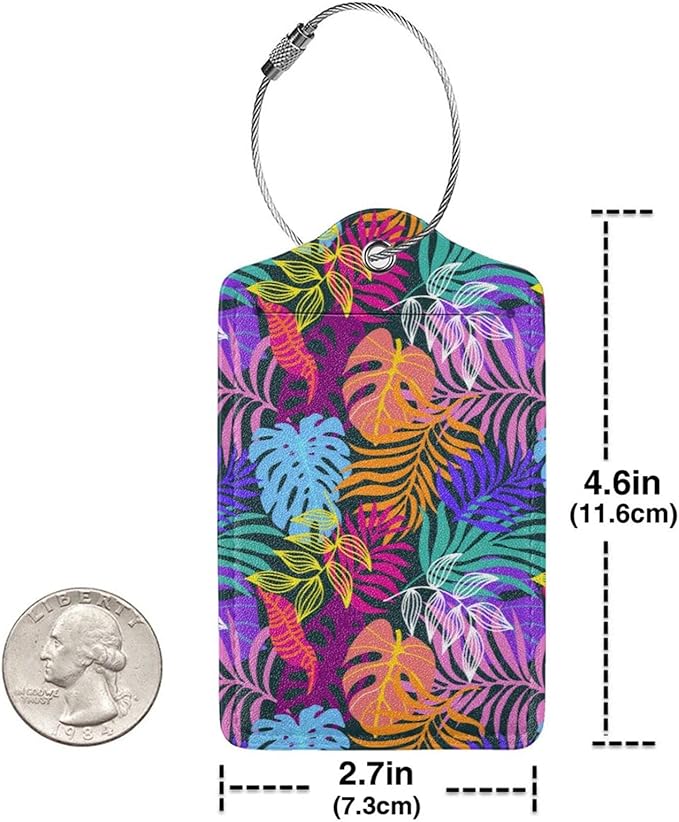 2PC Tropical Leaves Luggage Tags for Travel, Colorful Summer Scenery Suitcase Tag Privacy Name ID Card Quick to Find Out Travel Bag Labels for Holiday Honeymoon Wedding