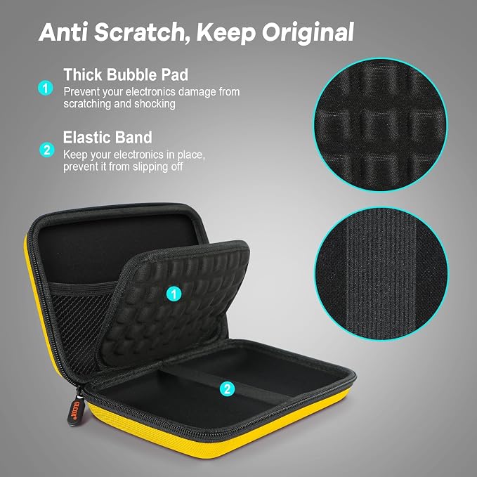 Bright Yellow Hard Shell Electronic Organizer Carrying Case - Shockproof Large Storage Case for Hard Drive, Phone, Power Bank, Charger, Earbuds - Zipper Pouch Gadget Bag for Business, Travel