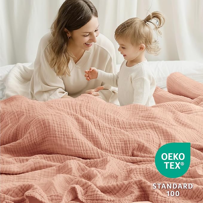 100% Cotton Muslin Blanket Twin 60" x 80", Breathable and Lightweight Cotton Twin Blankets for Couch, Soft Cooling Summer Gauze Blanket for Adults All Season, Dusty Pink