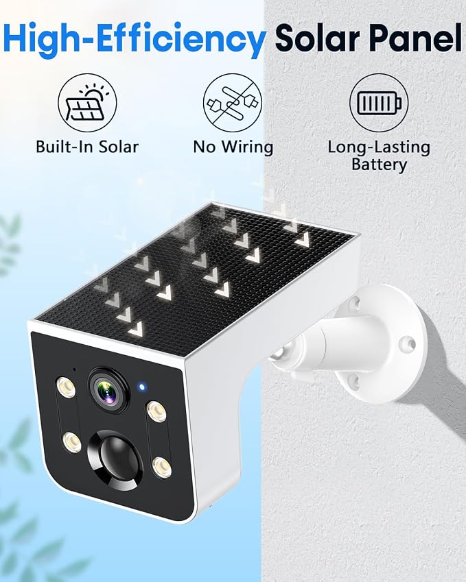 Thybro Solar Security Camera Outdoor Wireless: 2K QHD AI Motion Detection Color Night Vision & 2-Way Audio - IP67 Waterproof Wire-Free WiFi Camera for Home Front Door Backyard Driveway Garage Patio