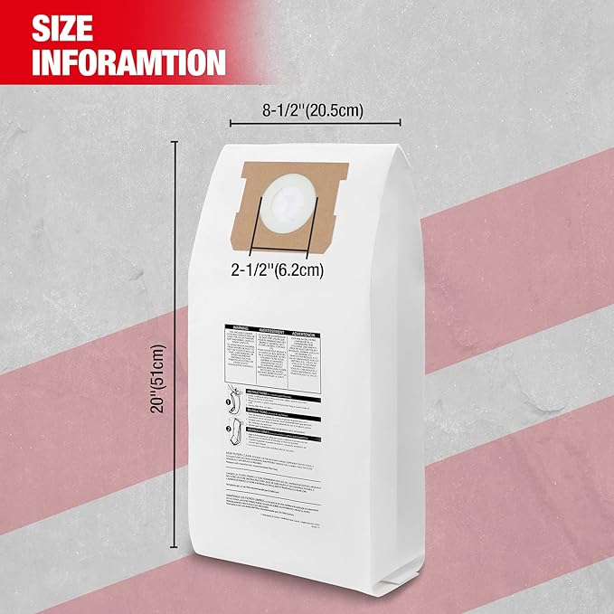 Shop-Vac 6 Gallon 4.0 Peak HP Wet/Dry Vacuum, Wall Mountable Compact Shop Vacuum 91932 Dust Collection Filter Bag for 5 Gallon Wall Mount Vacs, 6 Pack