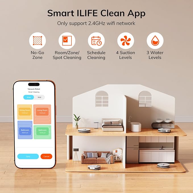 ILIFE A30 Pro Robot Vacuum and Mop,10000Pa Max Suction | 60 Days Self Emptying, LiDAR Navigation, 150 Min Max, App, Remote & Voice Control, Ideal for Hard Floors, Carpet & Pet Hair