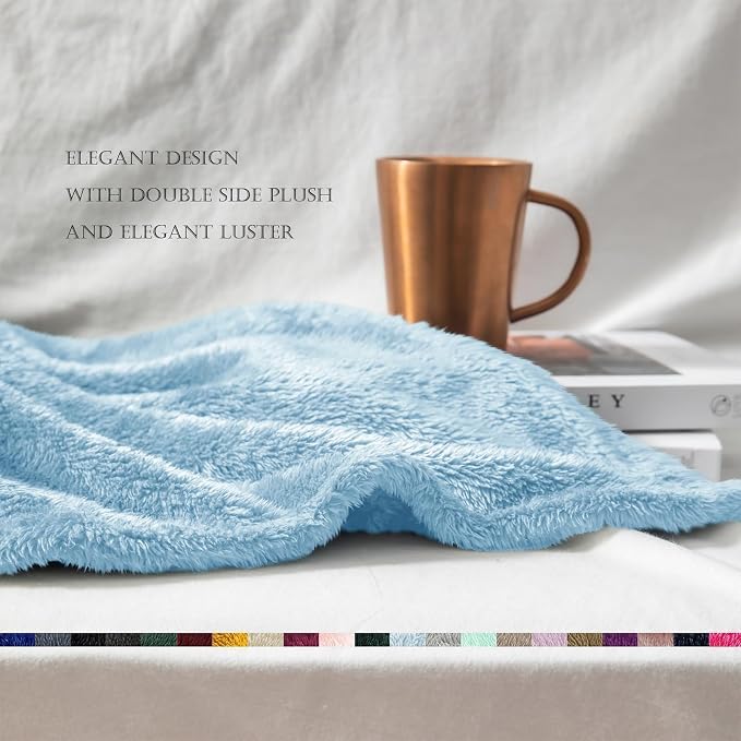 Exclusivo Mezcla Fuzzy Large Fleece Throw Blanket for Couch, Light Blue | 50x70 Inches, Super Soft and Cozy Throw, Plush Fluffy Blanket for Sofa, Bed, Bedroom, Home Decor, All Season