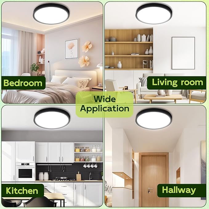 hykolity 2 Pack 9 Inch Selectable CCT LED Round Flat Panel Light, 18W 1800LM 3000K/4000K/5000K, Edge-Lit Flush Mount Ceiling Light Fixture for Kitchen, Bedroom, Laundry and Closet Room，Black