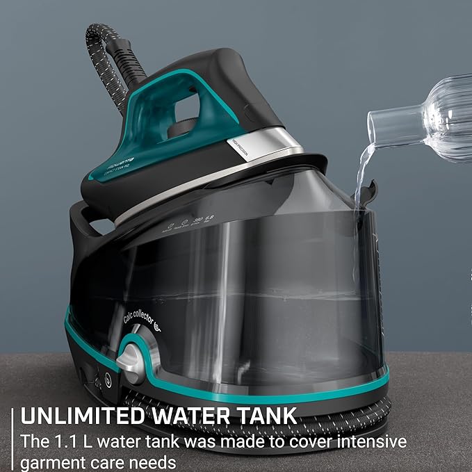 Rowenta Iron for Clothes, High Pressure Steamer Iron with Boiler System, 400 Steam Holes, Vertical Steaming, 37oz Tank, Stainless Steel Soleplate, Auto-Off 1800 watts, Black Green, DG7626