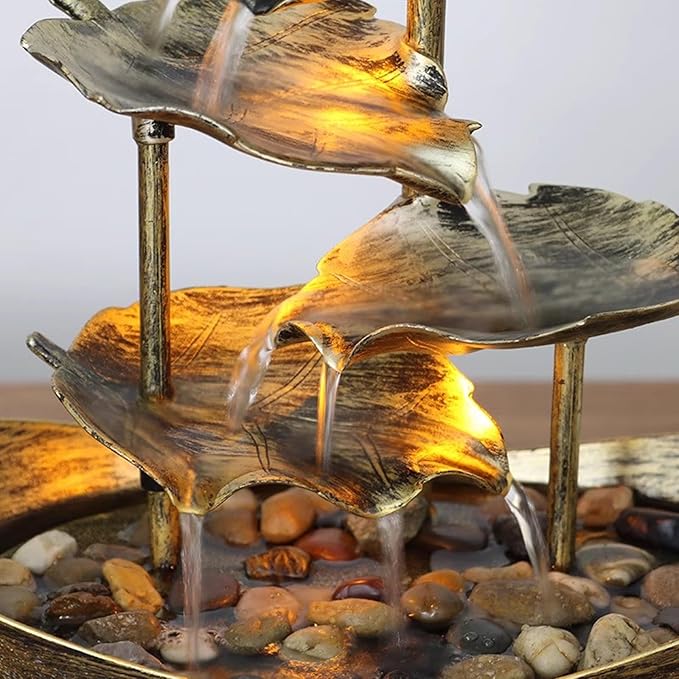 Meditation Decor, Desktop Lotus Leaf Yuanbao Flowing Water Fountain Decoration Living Room Screen Porch Home Decoration, LED Atmosphere Night Light,Office Home Decoralth (A)