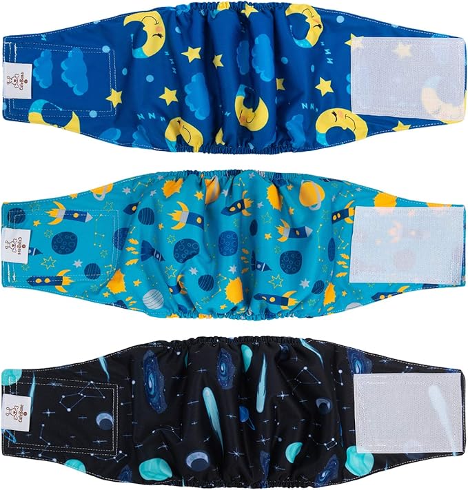 CuteBone Reusable Doggie Diapers Male Dog Wraps XS 3 Pack Washable Puppy Belly Bands Small DM11XS