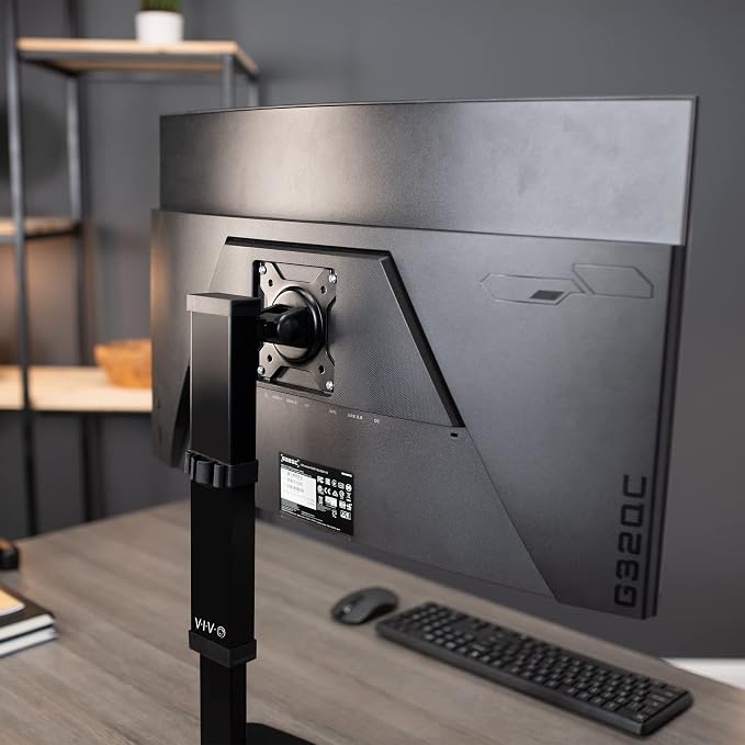 VIVO Mechanical Free Standing Single Monitor Mount Desk Stand, Tall Height Adjustable Arm for Screens up to 32 inches, Black, STAND-V001V