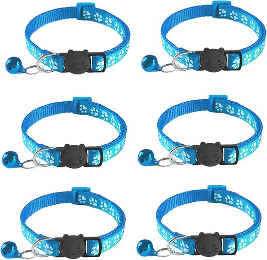 6 Pack Breakaway Cat Collar with Bells, Claw Print Design, Safety Buckle Kitten Collars, 0.4 Inches Width Lightweight, Adjustable 7.5-12.5 Inches Suitable for Girl Boy Cats