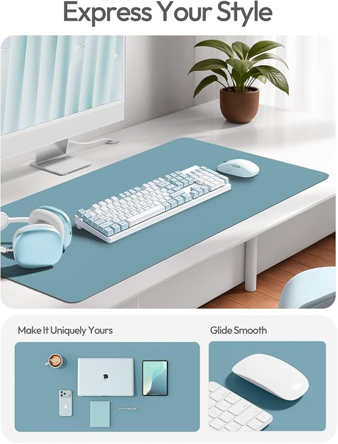 YSAGi Leather Desk Protector, Office Mat, Large Mouse Mat, Non-Slip PU Leather Blotter, Laptop Desk Mat, Waterproof Writing Pad for Office and Home(Aquamarine, 55" x 24")