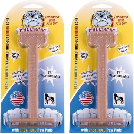 Bullibone Nylon Dog Chew Toy for Aggressive Chewers - Dental Hygiene Bone with Peanut Butter Flavor, Durable Tough Chew Toys for Large Dogs, Indestructible Dog Bone - 2 Pack