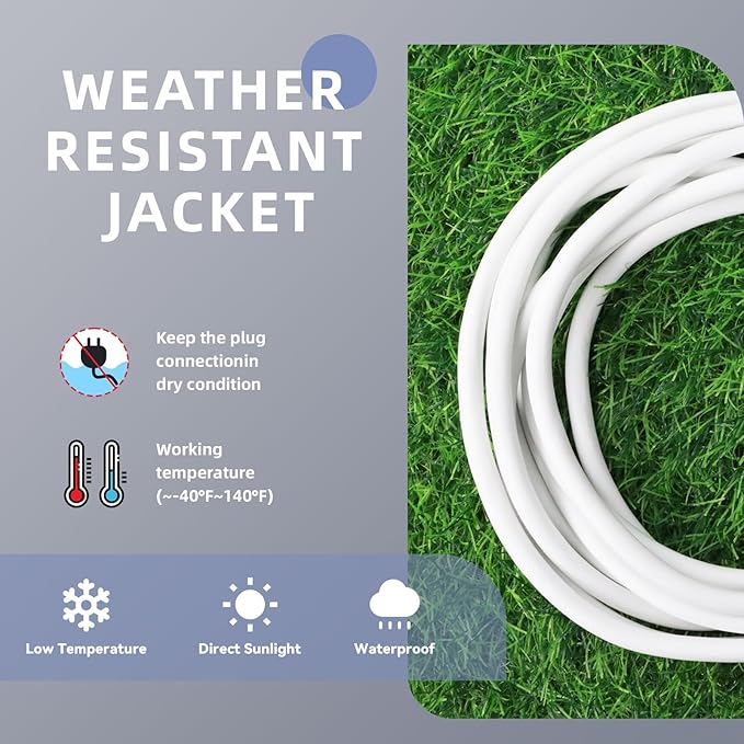 EP 12/3 40 FT Indoor Outdoor White Extension Cord Waterproof, 12 Gauge 3 Prong Power Cord Flexible Resistant Appliance Extension Cable Electric Cable Outside, 15A 1875W 12AWG SJTW, ETL Listed