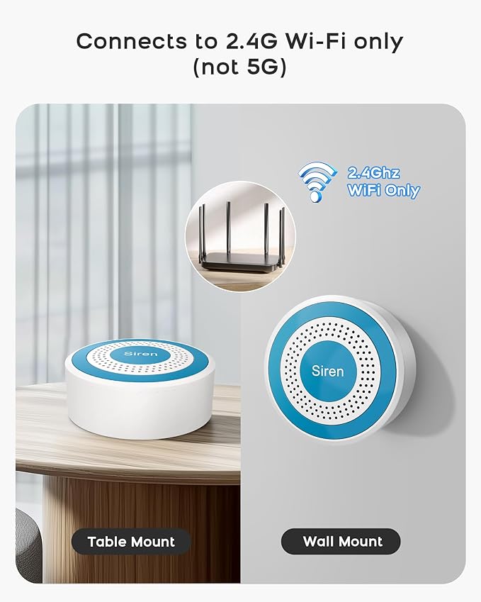 WiFi Door Alarm System, Wireless Alarm System 5 Piece Kit with Phone APP Alert Alarm Siren Door Window Sensor Motion Sensor Compatible with Alexa No Contract Ideal for Home