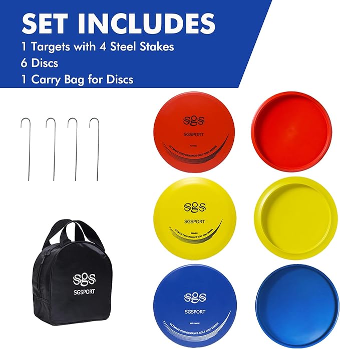 Disc Golf Basket - Portable Disc Golf Target with Heavy Duty 24-Chains Come with 6pcs Disc Golf Discs and Carry Bag, Ground Stake -Suitable for Players of All Levels - Multi Color Available