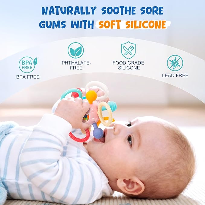 Baby Teething Toys for 0-6 6-12 Months, BPA Free Food Grade Silicone Teether, Infant Sensory Chew Rattles Toys, Gifts for Infant Newborn Boys Girls 0 3 6 9 12 18 Months, Light Pink