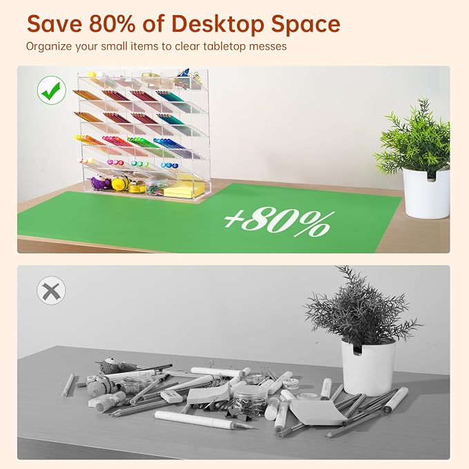 BEYGORM Acrylic Vertical Marker Organizer for 250 Markers, Desk Orgaizer | 21 Compartments Clear Angled Pen & Pencil Holder, Large Stationery & Art Supply Storage for School (13 x 12.5 x 4 Inch)