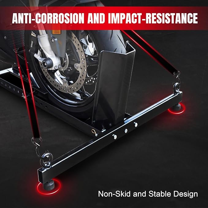Jack Boss Motorcycle Wheel Chock, Motorcycle Stand Up to 1800LBs, Wide Range 3 Inch to 5 Inch Support Adjustable Front Tire Stand Chocks for Trailer and Truck, Suitable for Most Motorcycles