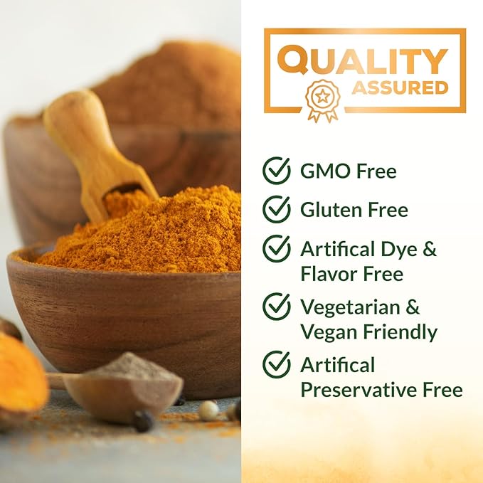 Turmeric Gummies with Black Pepper & Ginger for Best Absorption, 95% Curcuminoids Tumeric Curcumin Gummy, Nature's Herbal Extract Joint Support Supplement, Vegan Non-GMO, Peach Flavor - 120 Gummies