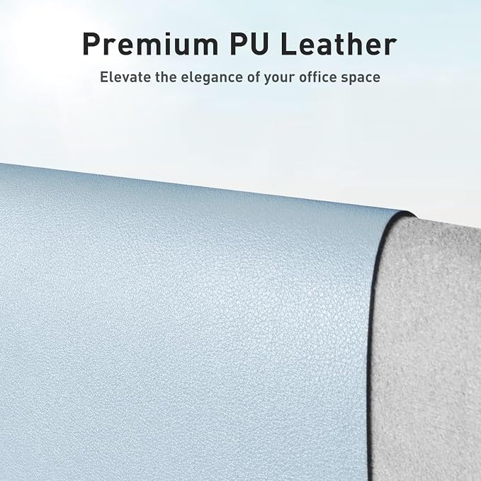 Aothia Leather Desk Pad Protector, Mouse Pad, Office Desk Mat, Non-Slip PU Leather Desk Blotter, Laptop Desk Pad, Waterproof Desk Writing Pad for Office and Home (36" x 17", Baby Blue)