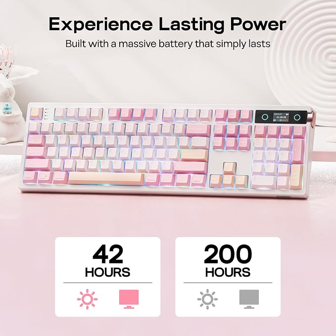 EPOMAKER TH108 PRO Full Size Mechanical Keyboard with Screen & Knob, Wireless Gaming Keyboard with 10000mAh, Creamy Gasket, Hot Swap, Custom Driver, RGB Backlight, NKRO (Pink, Sea Salt Silent)