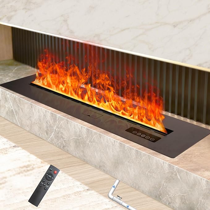 3D Water Vapor Fireplace Smart Electric Flame Decoration Steam Fireplace Humidifier W/Tap Water for Office, Home, Hotel,Restaurant(Single,78.7")
