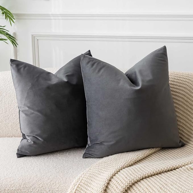24x24 Velvet Throw Pillow Covers Set of 2 for Couch Sofa Bed,Dark Gray | JUSPURBET Decorative Pillow Covers with Invisible Zipper for Modern Living Room Bedroom Home Decor
