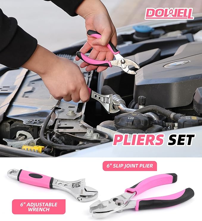 DOWELL Pink Tool Kit 140PCS for Women, Girls, Ladies, Household Tool Set with 14” Tool Bag