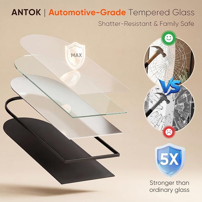 Antok 58" x18” Arched Full Length Floor Mirror, Black Aluminum Frame, Free Standing/Wall Mount/Leaning for Bedroom, Living Room, Dressing Room