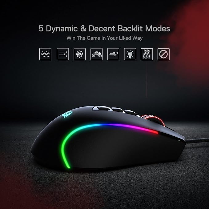 Redragon M612 Wired RGB Optical Gaming Mouse 8000 DPI Remapping Keys | Stable Lag-Free Connection, Redefine Keybinding Macro, Vibing Backlight, Ergonomic Grip Body Comfort