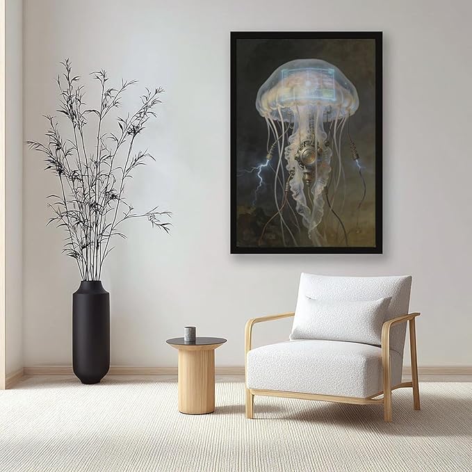 Framed Fantasy Wall Art for Living Room TV Wall Futuristic Tech Inspired Home Decor 08x12in