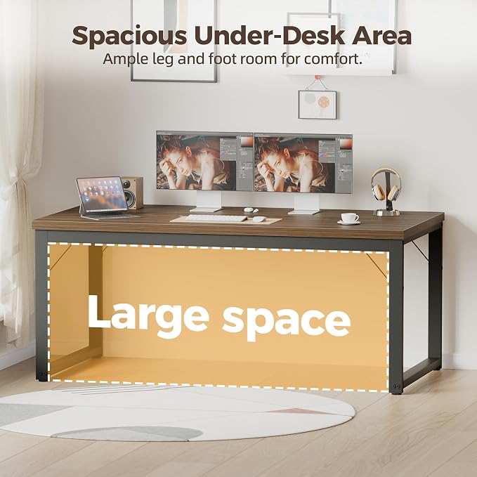 Mericonia 40 Inch Computer Desk, 1" Thick Small Office Table, Walnut | Modern Simple Style, Heavy Duty Industrial Frame, Small Study & Writing Table for Home Bedroom Work