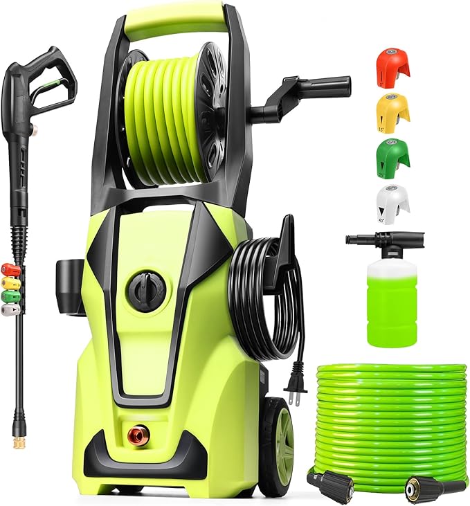 Pressure Washer 5000PSI Adjustable Pressure Power Washers with 33ft Hose, 4 Nozzle and Foam Cannon, Powerwashers Cleaner Machine for Home, Cars, Light Green