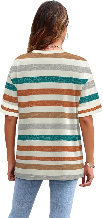 WIHOLL Womens T Shirts Loose Fit Short Sleeve Tees Crew Neck Color Block Summer Tops 2026 Fashion