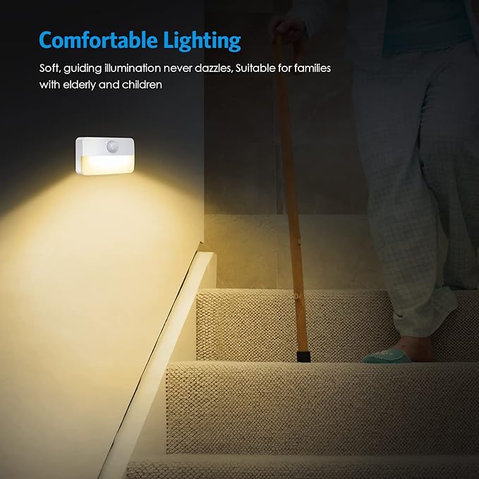 6 Pack Motion Sensor Stair Lights for Indoor, Battery-Operated LED Night Light, 40 Lumen 3000K, Cordless Closet Light, Safe Lights for Stairs, Hallway, Bathroom, Bedroom,Kitchen, Cabinet
