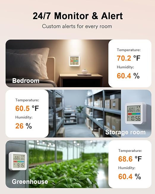 Lumary Smart Thermometer Hygrometer, WiFi & Bluetooth Indoor Temperature Humidity Sensor with App Alert, Led Display, Free Data Storage Export, Digital Remote Monitor for Home & Bedroom