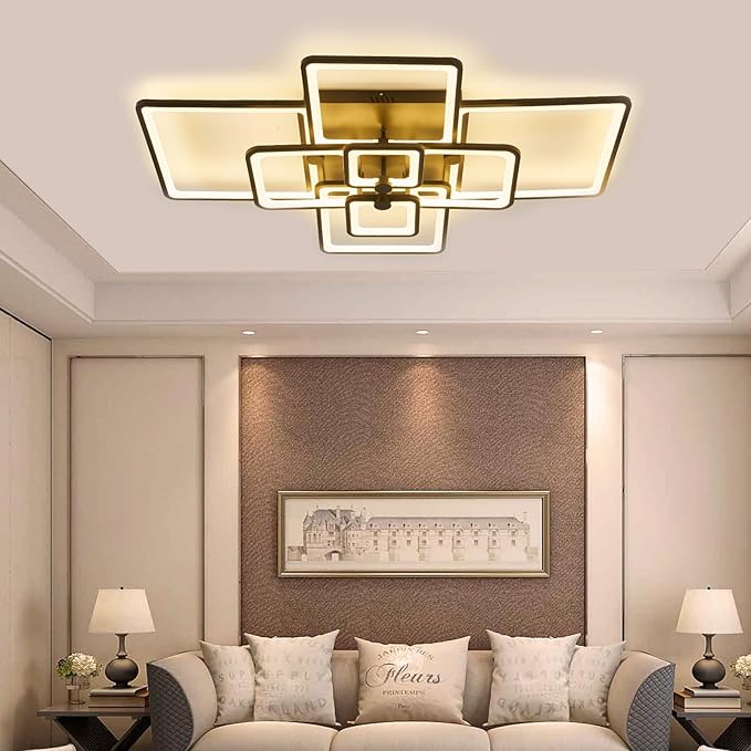 Modern LED Ceiling Lamp, 41.7in Flush Mount for Living Room, Kitchen, Bedroom - Dimmable, 8 Square Frame Acrylic with Remote