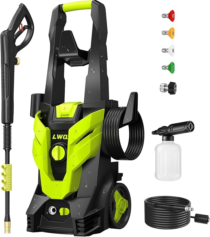 LWQ Pressure Washer, Portable Power Washer, 4 Quick Connect Nozzles, High Pressure Cleaning Machine for Car Fence Driveway Patio Washing and More